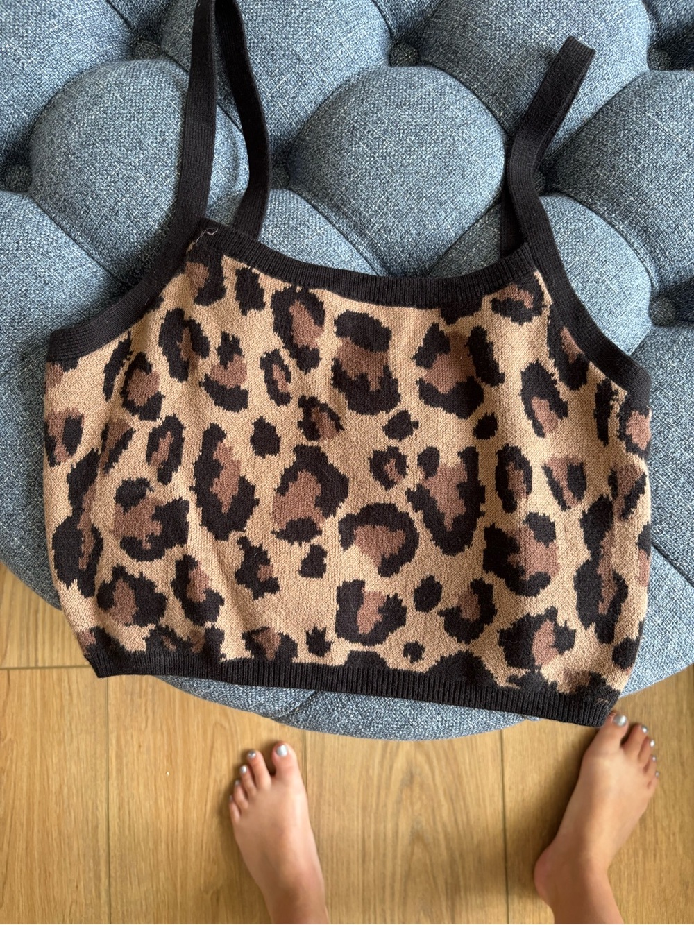 Leopard Print Knit Crop Tank Top - Brown